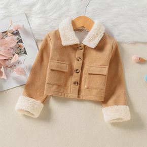 Toddler Girl Fleece Lined Fuzzy Lapel Collar Button Pocket Jacket