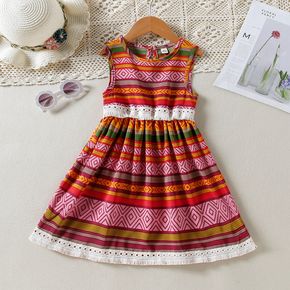 Toddler Girl Exotic Striped Tassel Design Sleeveless Dress