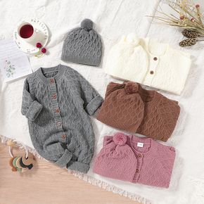 2pcs Solid Knitted Long-sleeve Baby Set