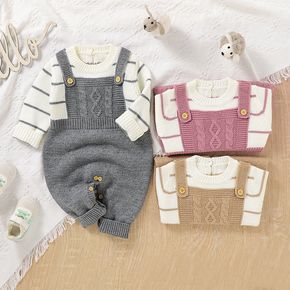 Baby Striped Long-sleeve Splicing Knitted Jumpsuit