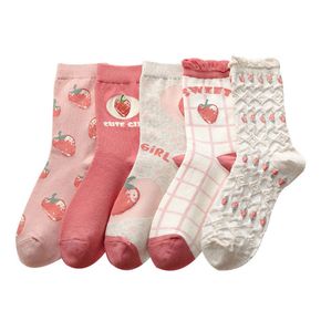 Women Strawberry Print Tube Socks