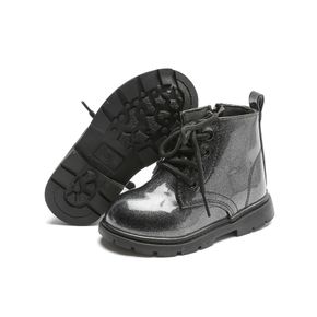 Toddler / Kid Side Zipper Lace Up Front Black Boots