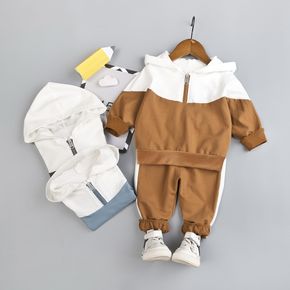 2-piece Toddler Boy Letter Print Colorblock Zipper Hoodie Sweatshirt and Pants Set