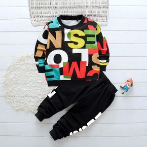 2pcs Baby Boy Colorful Letter Print Long-sleeve Sweatshirt and Trousers Set