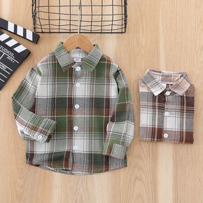 Toddler Boy Lapel Collar Button-Down Long-sleeve Plaid Shirt