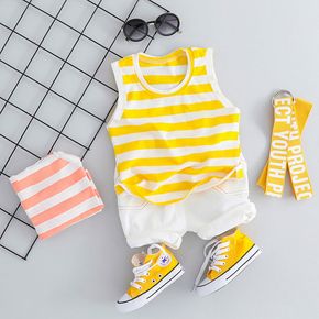 2pcs Toddler Boy Casual Stripe Tank Top and Elasticized Shorts Set