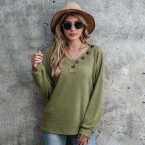Women's Solid Color Chunky Button Pullover Sweater Knit Sweater
