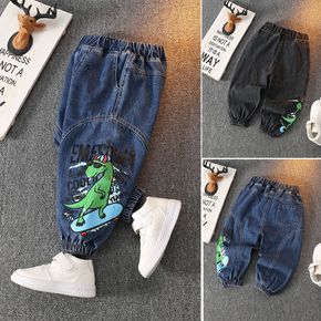 Toddler Boy/Girl Dinosaur Letter Print Elasticized Denim Jeans