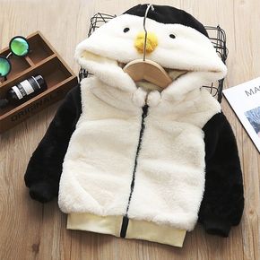 Toddler Boy/Girl Animal Penguin Pattern Colorblock Fuzzy Coat