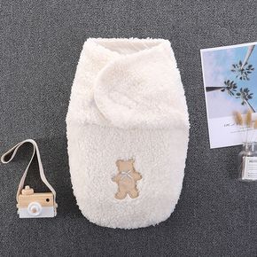 Cartoon Bear Detail Fleece Baby Swaddle Blanket Newborn Swaddle Wrap Receiving Blankets Swaddles Sleep Sack Infant Bedding