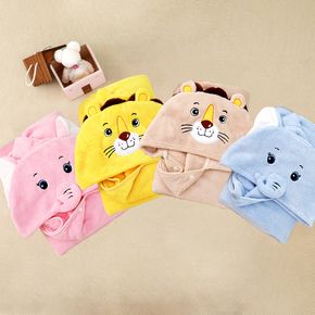 Baby Animal Face Hooded Towel Infant Baby Towel Coral Fleece Bath Blankets Kids Towel Bathrobe
