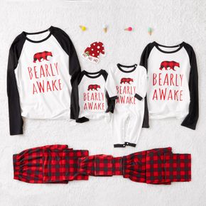 Family Matching ' Bearly Awake ' Print Plaid Christmas Pajamas Sets (Flame Resistant)