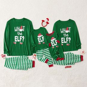Family Matching Letter and Christmas Hat Print Stripe Pajamas Sets (Flame Resistant)