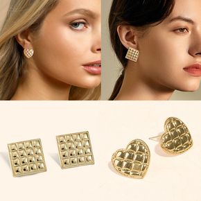 Women Square Shape Heart Earrings Metal Dangle Earrings