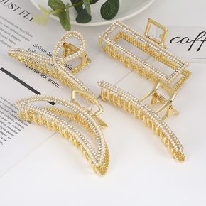 Women Pearl Hair Claw Hollow Hair Catch Barrette Jaw Clamp