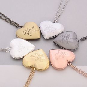 Women Heart Shaped Photo Box Pendant Necklace