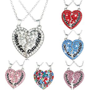 Mother Daughter Love Heart Puzzle Matching Rhinestones Decor Pendant Necklace