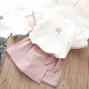 2-piece Baby / Toddler Pretty Plaid Star Top and Skirt shorts Sets