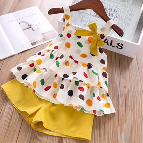 Baby / Toddler Colorful Polka Dots Strappy Top and Solid Shorts Set
