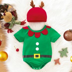 عيد الميلاد 100٪ قطن 2 قطعة ملابس طفل قزم أخضر قصير الأكمام مجموعة رومبير