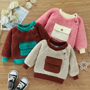 Baby Boy/Girl Thickened Fuzzy Fleece Long-sleeve Pullover with Pocket