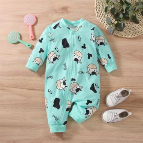 100% Cotton Baby Boy/Girl Cartoon Cow and Letter Print Long-sleeve Zip Jumpsuit