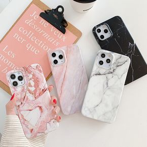 For iPhone 7 8 Plus X XR XS 11 12 Pro Max Mobile Phone Case Marble Pattern Glass Phone Case Simple Ins Protective Cover