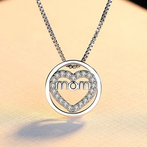 Women Mom Necklace Jewelry Heart Letter Mom Pendant Rhinestone Silver Necklace Mother's Day Gift Birthday Gift