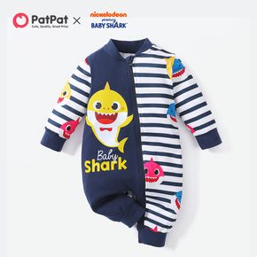 Baby Shark Baby Boy Colorblock and Striped Long-sleeve Jumpsuit
