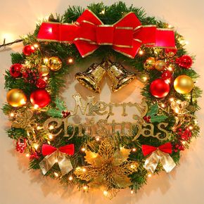Christmas Wreath Garland with Bowknot Bells Merry Christmas Front Door Ornament for Christmas Party Decor Front Door Window