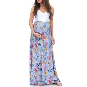 Stylish Floral Printed Sleeveless Maternity Maxi Dress
