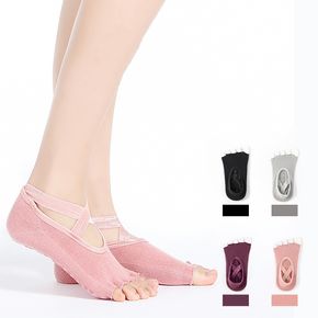 Summer Five-finger Cross Straps Yoga Socks Breathable Anti Slip Seamless Ballet Dance Pilates Fitness Gym Sport Half Toe Socks