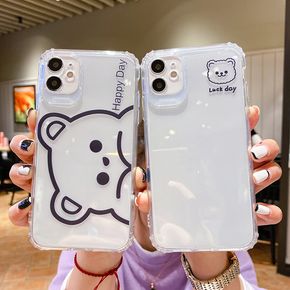 bonitos dos desenhos animados casais urso caso de telefone TPU clara macia para iphone 12 11 pro max 12 mini-7 8 mais x xs max xr volta engraçado caso da tampa