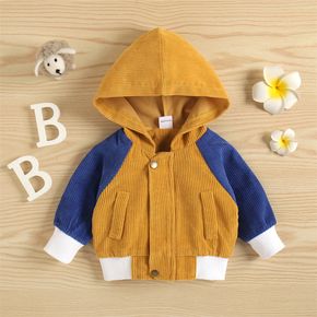 Colorblock Corduroy Long-sleeve Baby Hooded Coat Jacket