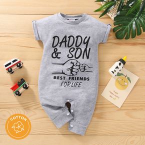 Baby Boy 95% Cotton Short-sleeve Fist & Letter Print Grey Jumpsuit