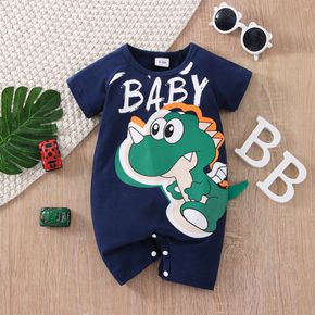 Baby Boy 95% Cotton Short-sleeve Cartoon Dinosaur & Letter Print Romper