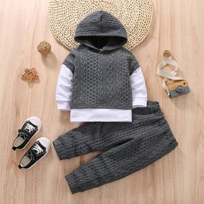 2pcs Toddler Boy Trendy Faux-two Textured Hoodie Sweatshirt and Pants Set