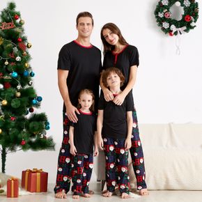 Family Matching Black Top and Santa Pants Christmas Pajamas Sets (Flame Resistant)