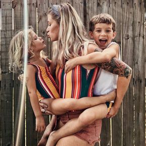 Colorful Striped Family Swimsuits 