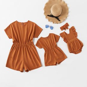 Casual Solid Short-sleeve Rompers for Mommy and Me