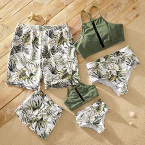 Leaf and Floral Print Splicing Family Matching Matching Swimsuits