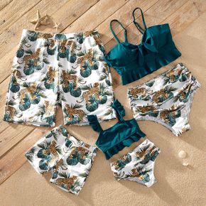 Ruffle Hem Jungle Leopard Print Matching Swimsuits