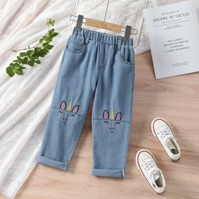 Toddler Girl 100% Cotton Unicorn Embroidered Denim Jeans