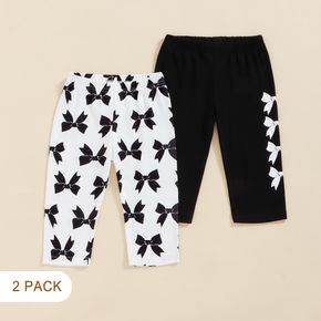 Toddler Girl 2-pack Bow Print Black or White Pants Leggings