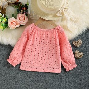 Toddler Girl Hollow out Off Shoulder Long-sleeve Pink Blouse