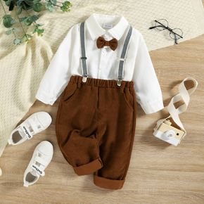 2pcs Toddler Girl Gentleman Suit, Lapel Collar Bow tie Design Shirt and Suspender Pants Set