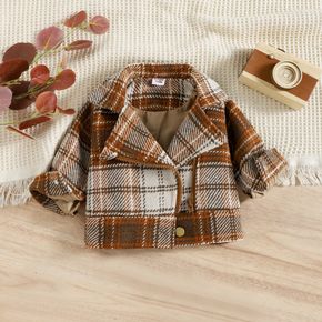 Baby Boy Plaid Pattern Lapel Neck Long-sleeve Thickened Zipper Jacket