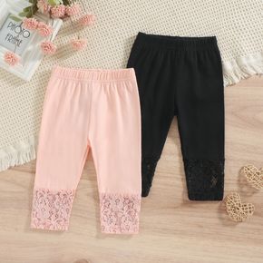 Baby Girl 95% Cotton  Lace Spliced Solid High Waist Leggings