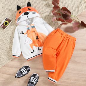 2pcs Baby Boy/Girl Animal Print Long-sleeve Hoodie and Solid Sweatpants Set