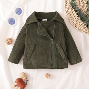 Baby Army Green Corduroy Lapel Long-sleeve Zip Jacket